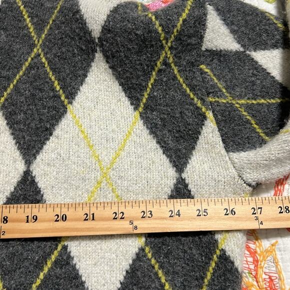 PRINGLE OF SCOTLAND X H&M size medium oversized Argyle Sweater grey yellow cream - Picture 4 of 9